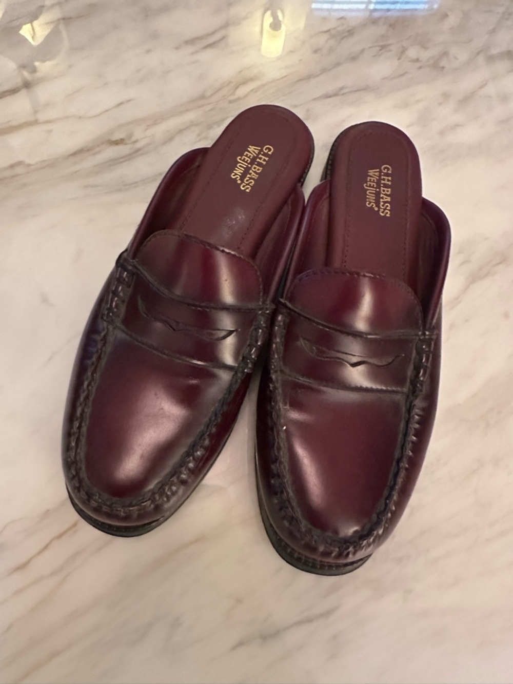 G.H. Bass & Co. Weejuns Women’s Burgundy Leather Penny Slip-On Mules